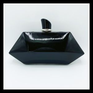 Vintage Black Patent Geometric Clutch/ Crossbody Bag
